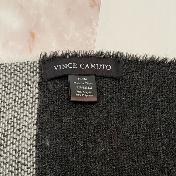 Vince Camuto soft rectangle scarf in shades of black and gray plaid - Picture 3 of 4